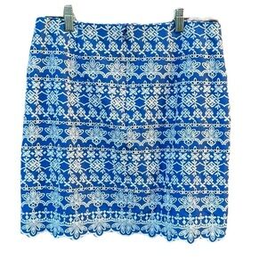 Loft Eyelet Embroidered Skirt Blue and White Embroidered Size 4